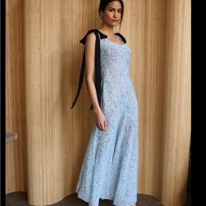 Sister New York Sydney Chic Light Blue Floral Maxi Dress with Black Ties